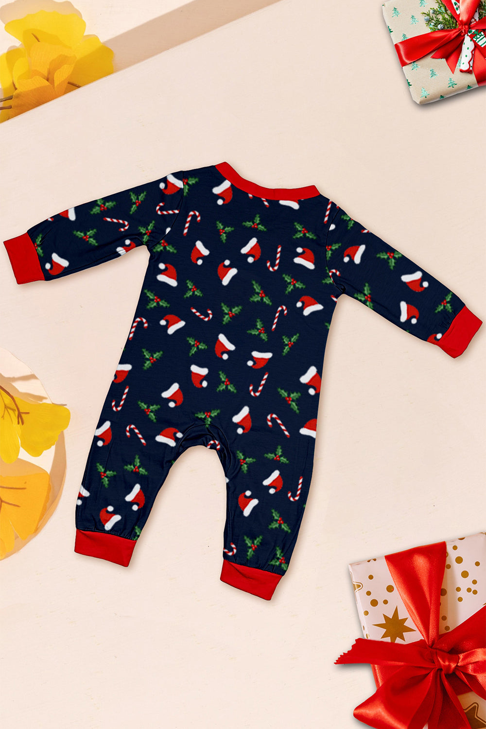 Ensemble de pyjama assorti familial imprimé Joyeux Noël bleu marine