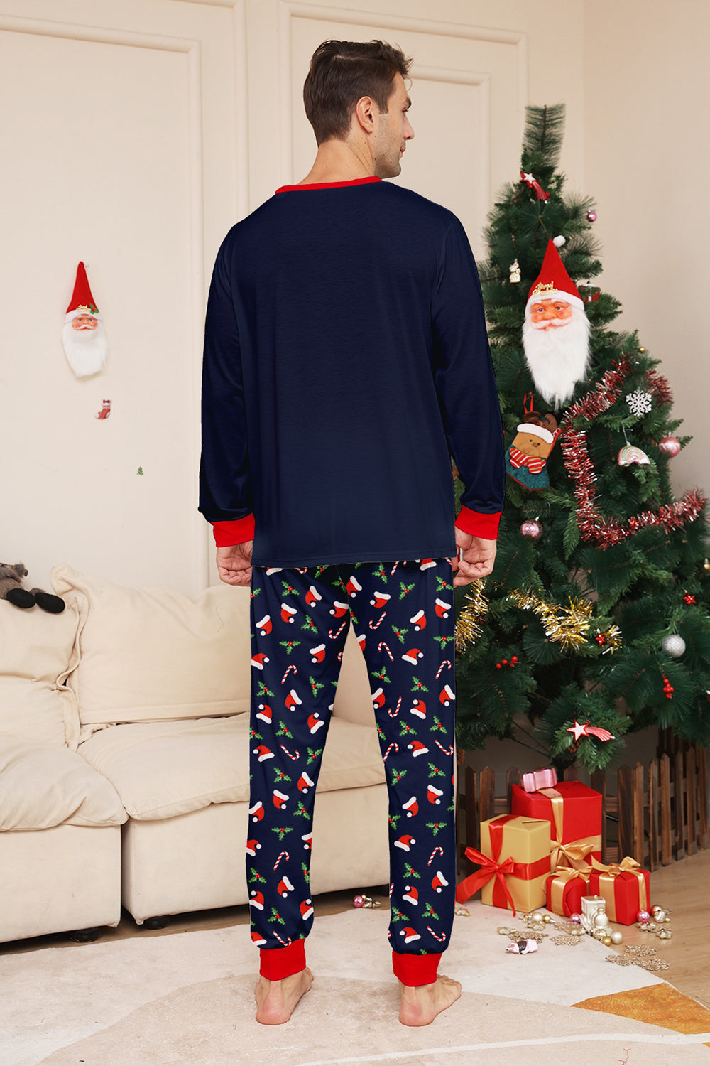 Ensemble de pyjama assorti familial imprimé Joyeux Noël bleu marine