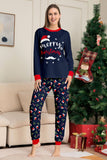 Ensemble de pyjama assorti familial imprimé Joyeux Noël bleu marine