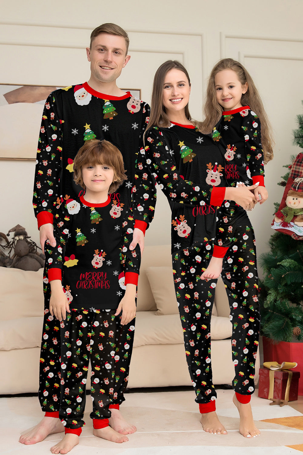 Ensemble de pyjama assorti familial imprimé rouge douillet de Noël