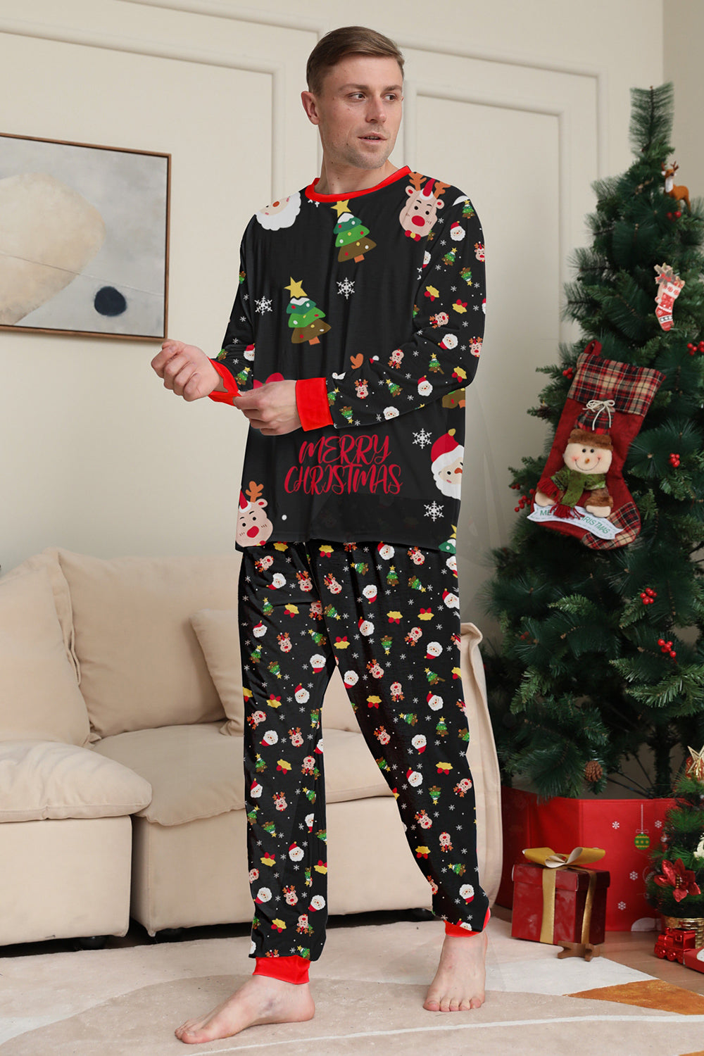 Ensemble de pyjama assorti familial imprimé rouge douillet de Noël
