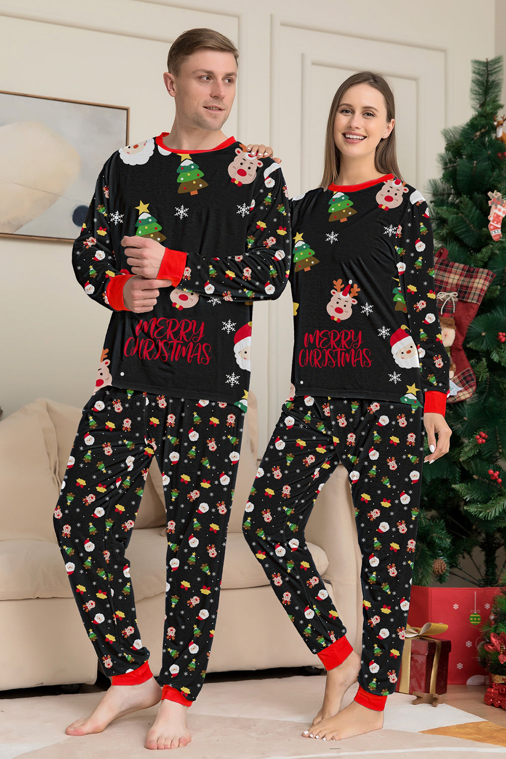 Ensemble de pyjama assorti familial imprimé rouge douillet de Noël