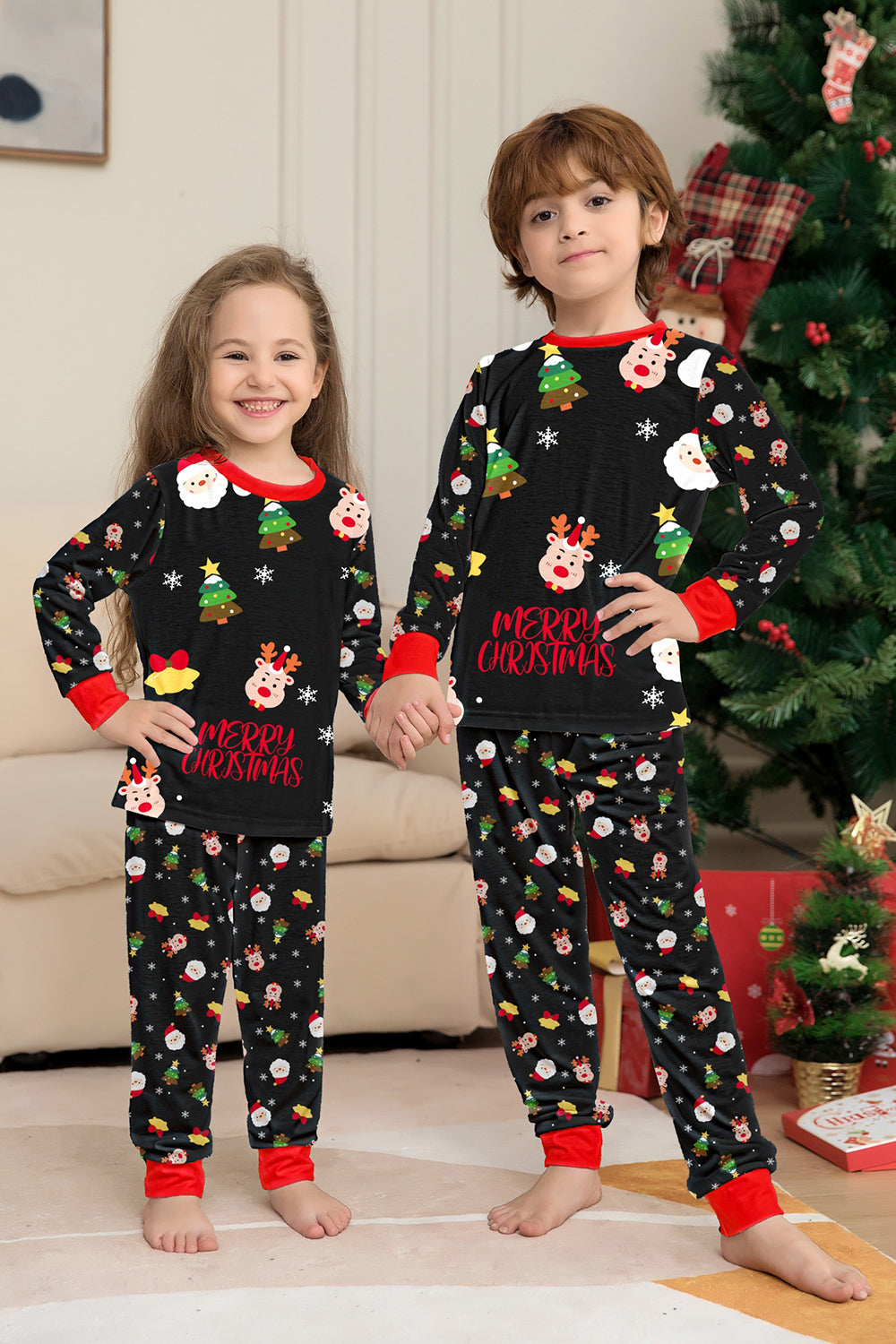 Ensemble de pyjama assorti familial imprimé rouge douillet de Noël
