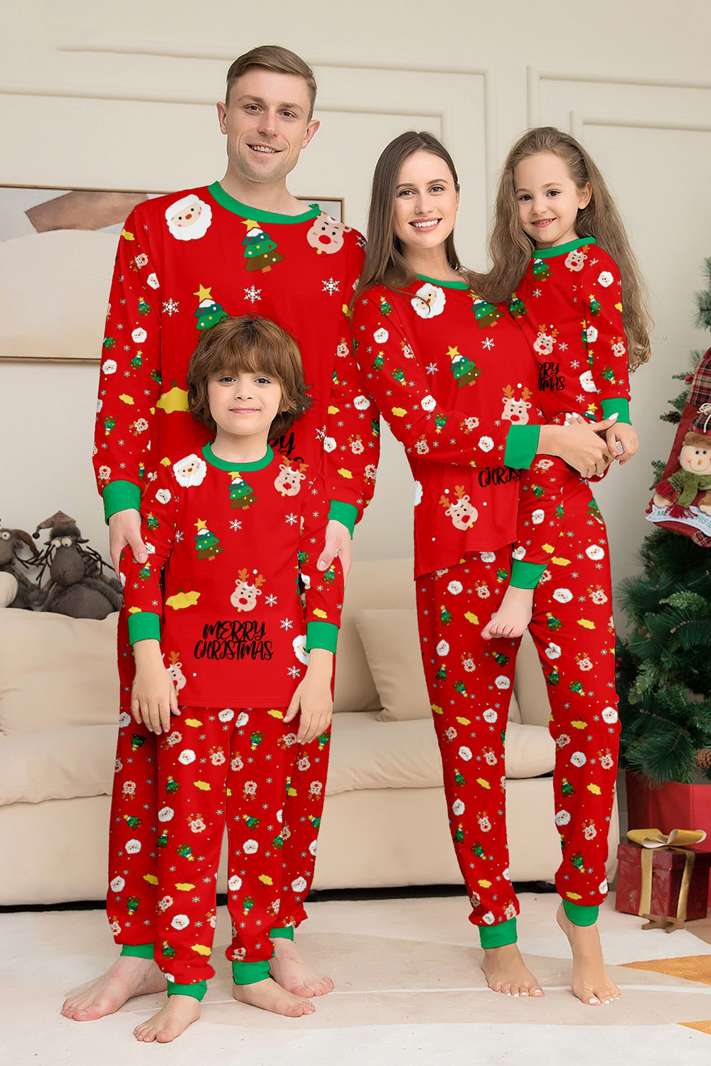 Ensemble de pyjama assorti familial imprimé rouge douillet de Noël