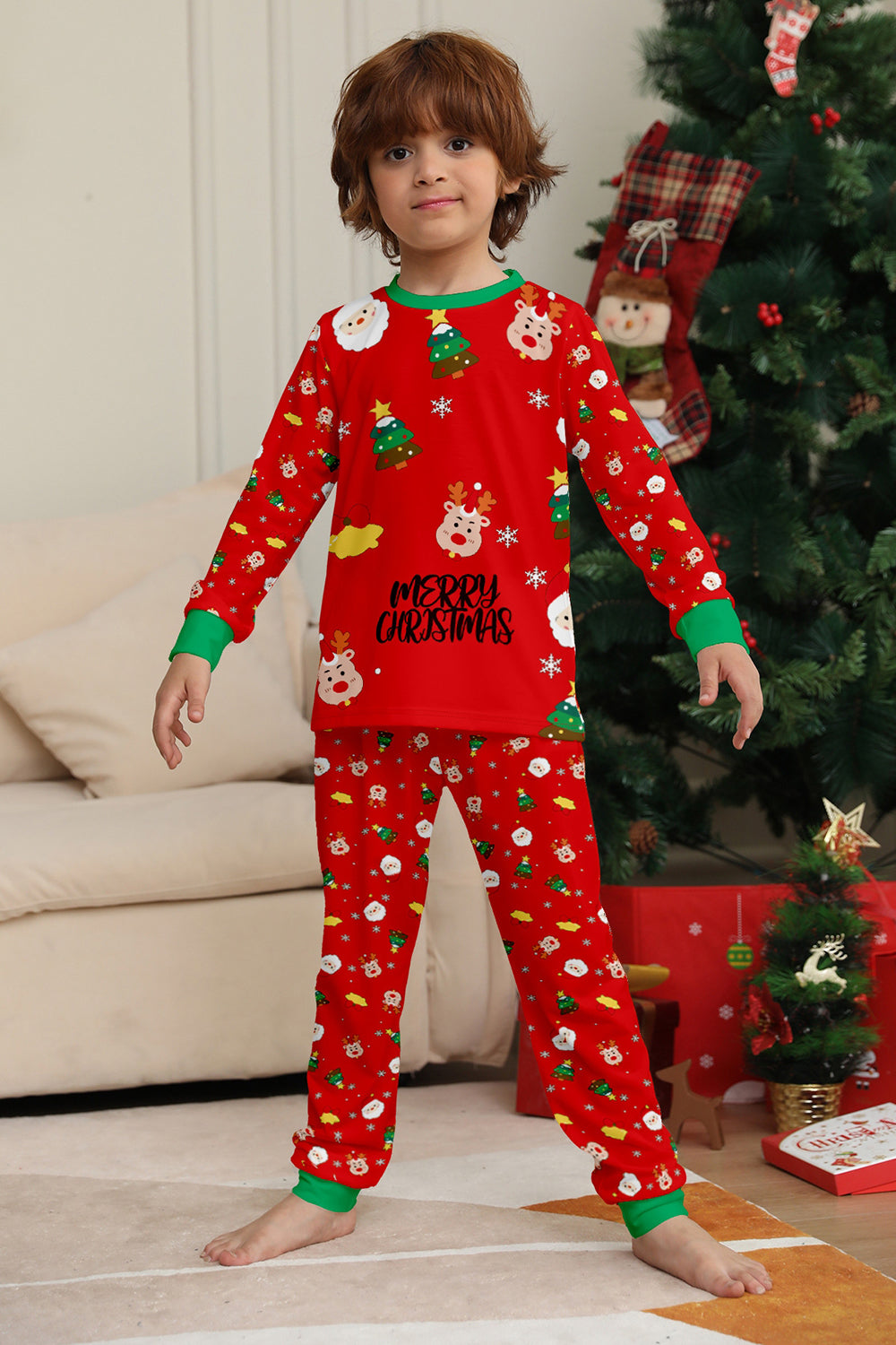 Ensemble de pyjama assorti familial imprimé rouge douillet de Noël
