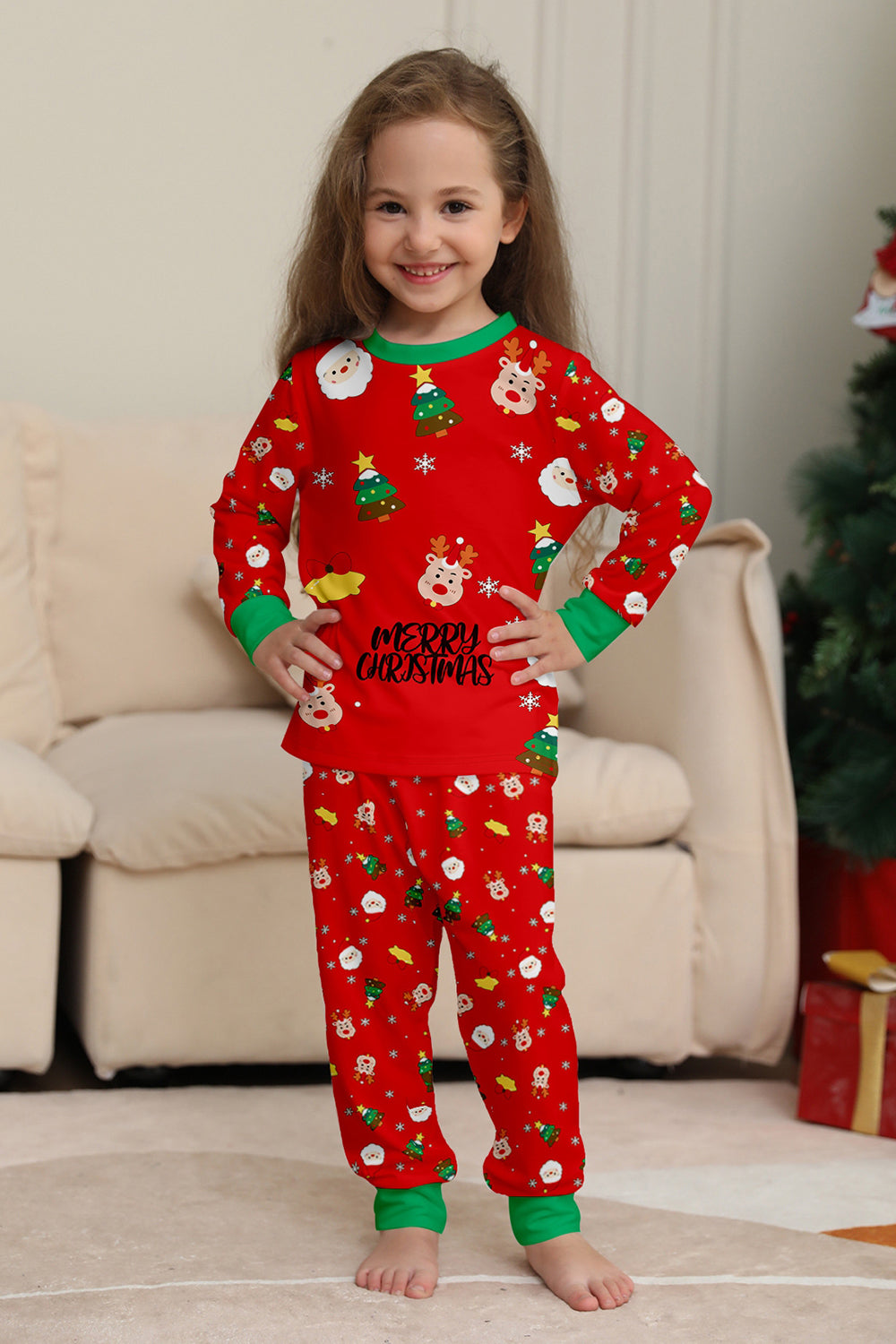 Ensemble de pyjama assorti familial imprimé rouge douillet de Noël