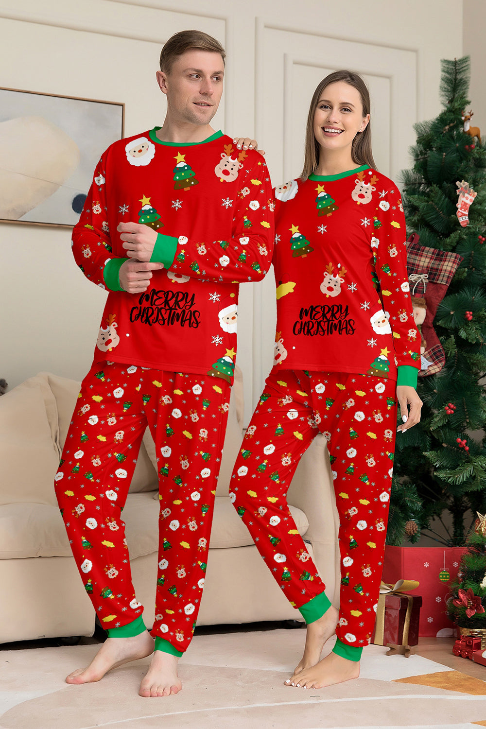 Ensemble de pyjama assorti familial imprimé rouge douillet de Noël