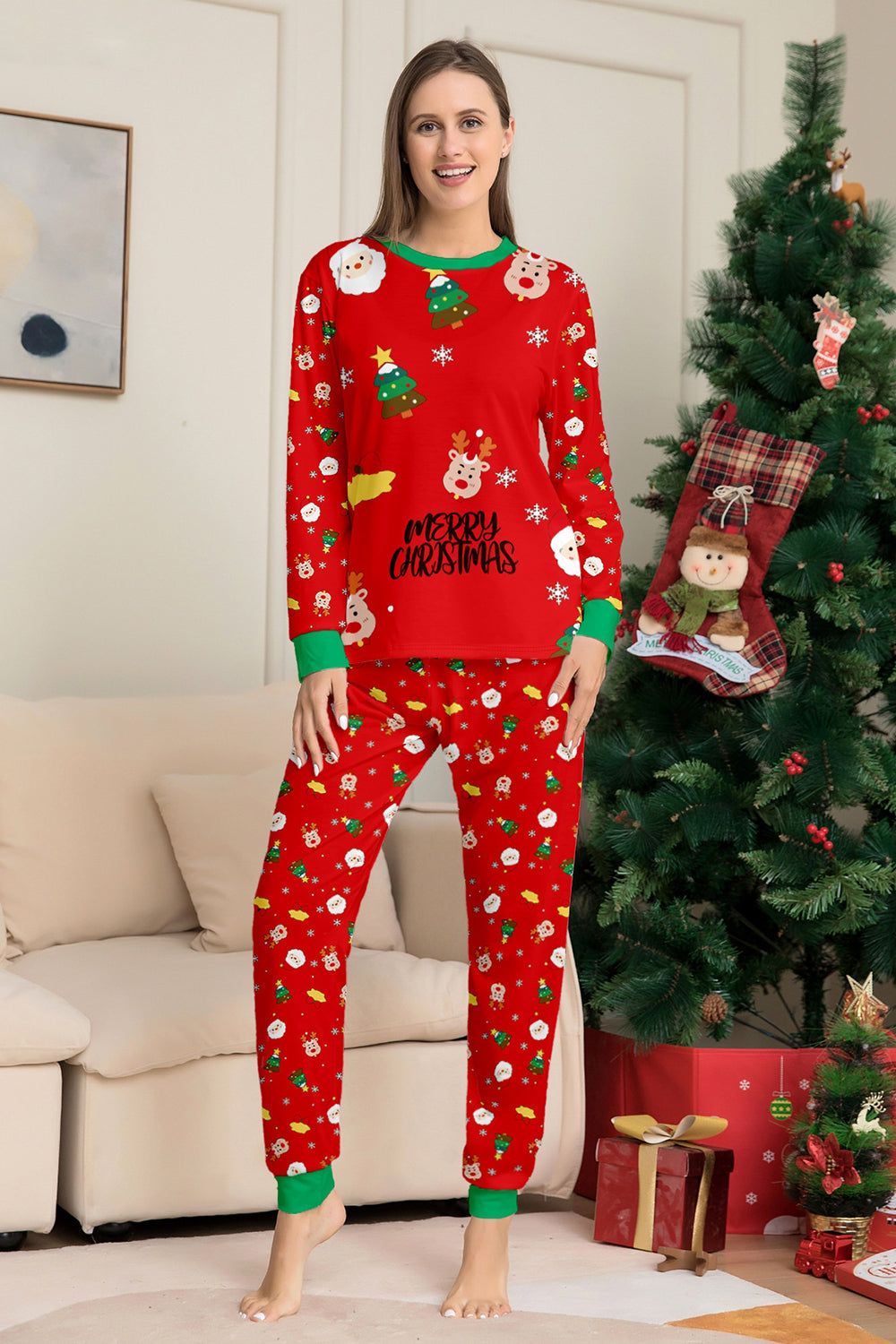 Ensemble de pyjama assorti familial imprimé rouge douillet de Noël