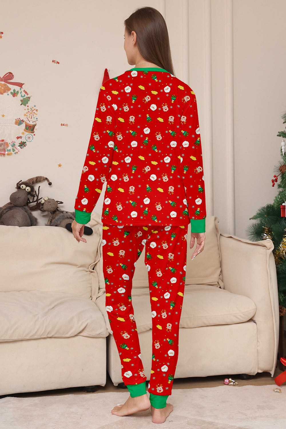 Ensemble de pyjama assorti familial imprimé rouge douillet de Noël