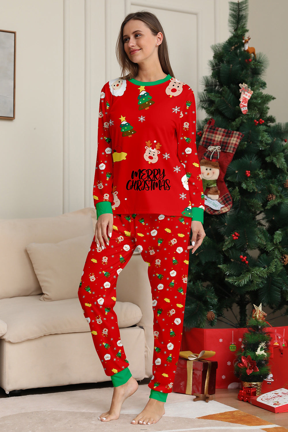 Ensemble de pyjama assorti familial imprimé rouge douillet de Noël