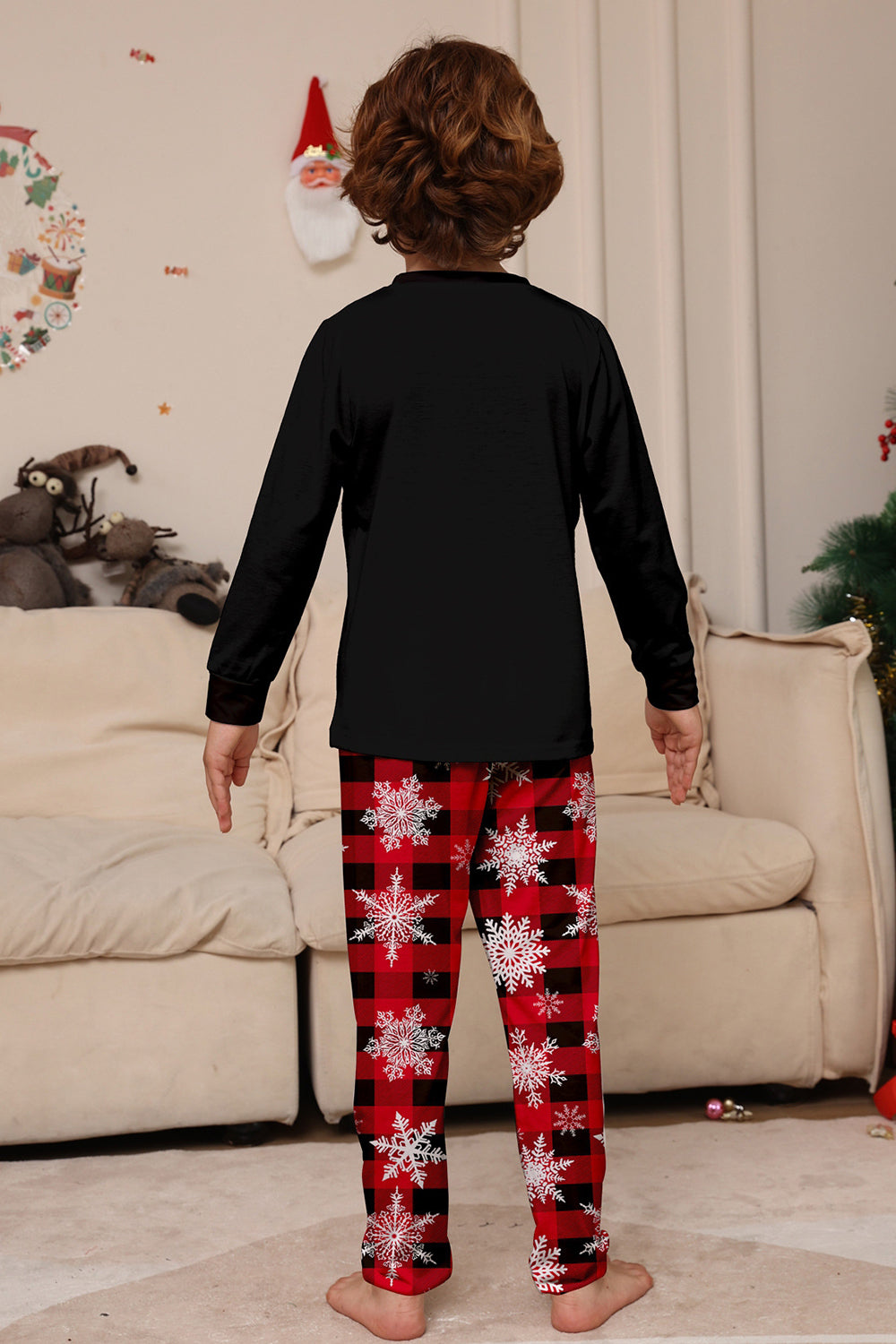 Noir Rouge Renne Flocon de Neige Imprimé Noël Famille Pyjama Assorti Ensemble