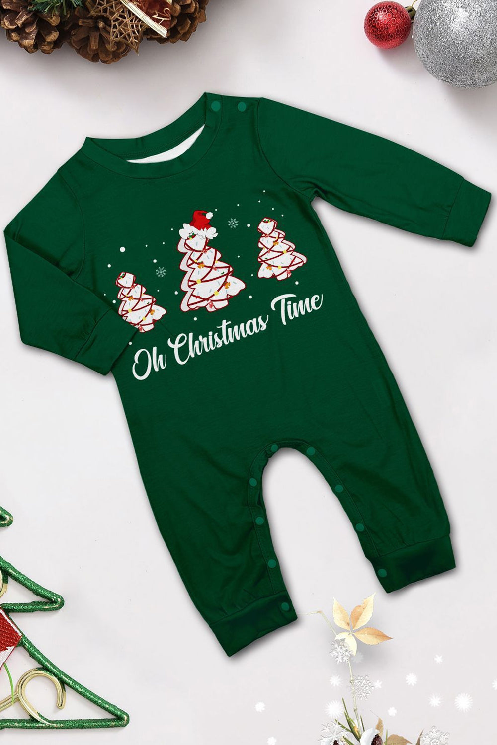 Vert bleu arbre imprimé à manches longues Noël famille pyjama assorti