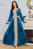 Bleu manches longues Caftan Marocain avec appliques