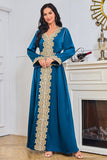 Bleu manches longues Caftan Marocain avec appliques