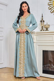 Bleu manches longues Caftan Marocain avec appliques