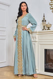 Bleu manches longues Caftan Marocain avec appliques