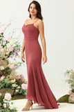 Desert Rose Spaghetti Straps Mermaid Open Back Bridesmaid Robe de demoiselle d’honneur