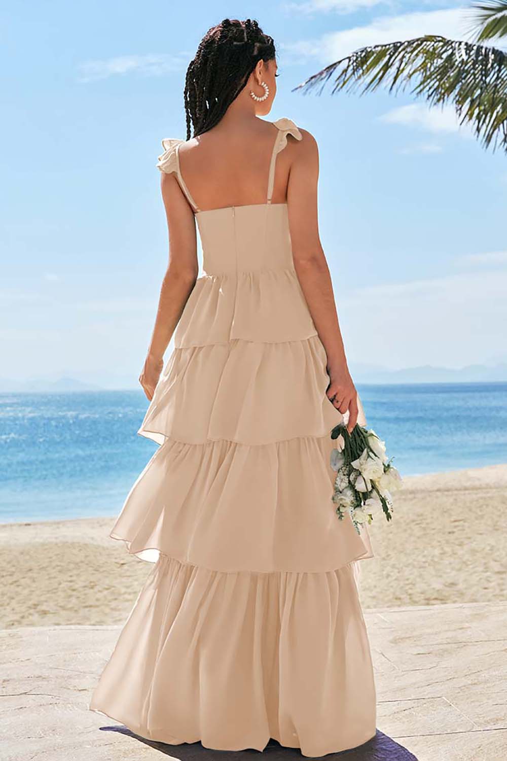 Eucalyptus A-ligne Corset Robe de demoiselle d’honneur longue avec fente à volants