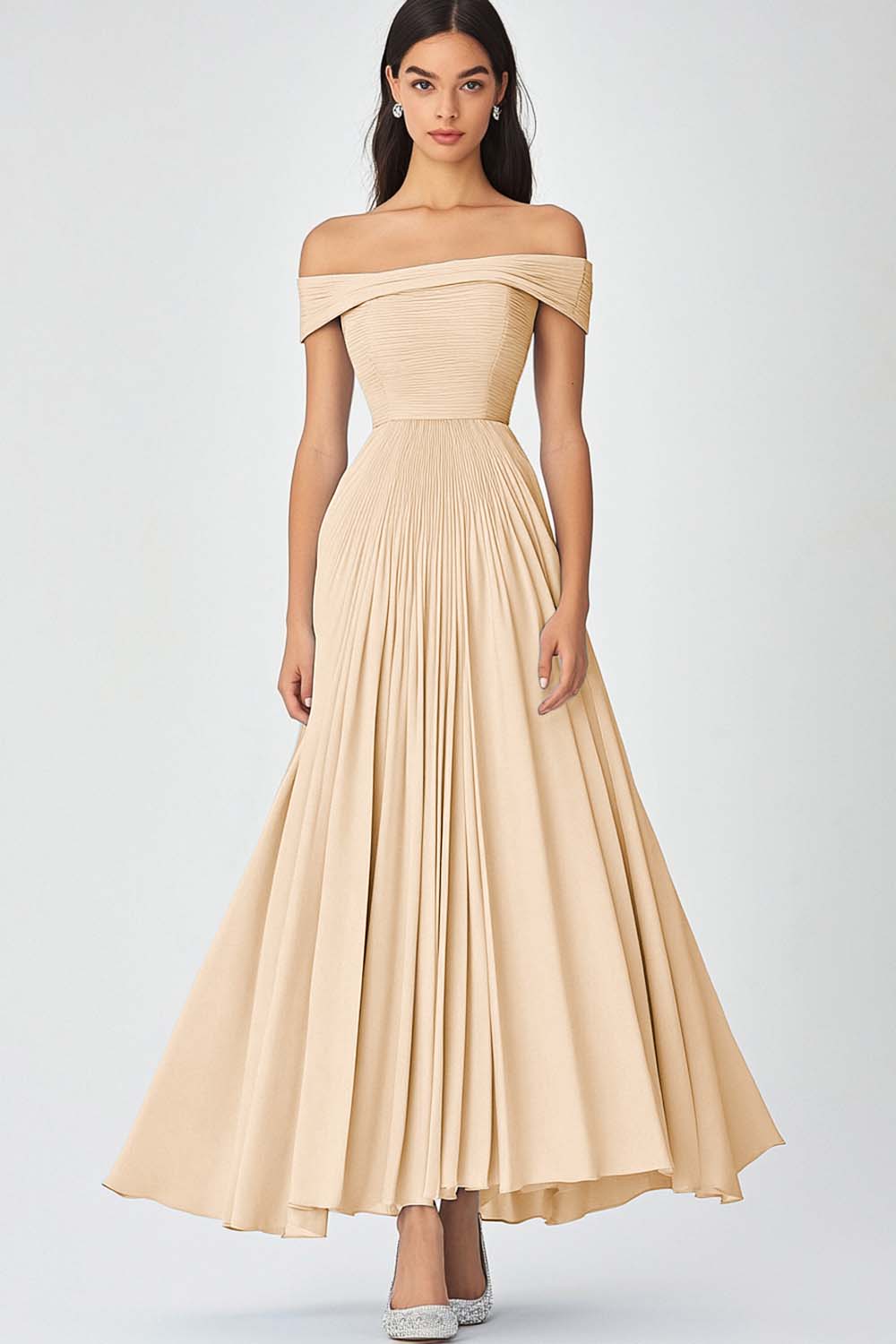 Robe formelle en mousseline de soie froncée bleu ciel une ligne