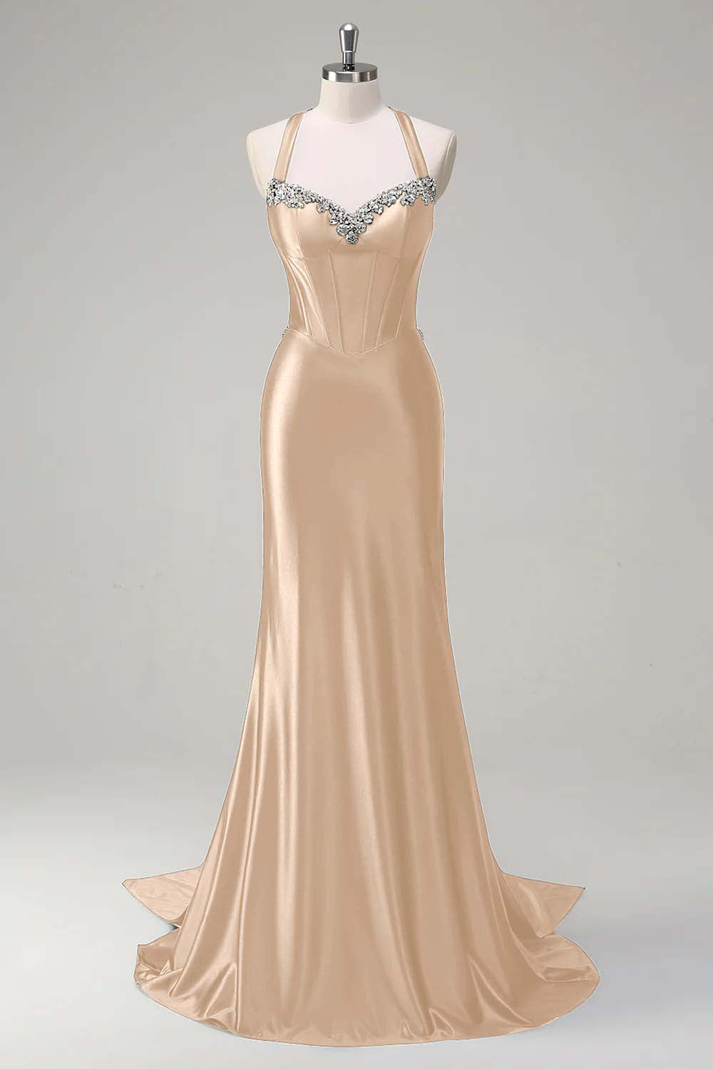 Robe de soirée scintillante vert foncé sirène dos nu corset à paillettes