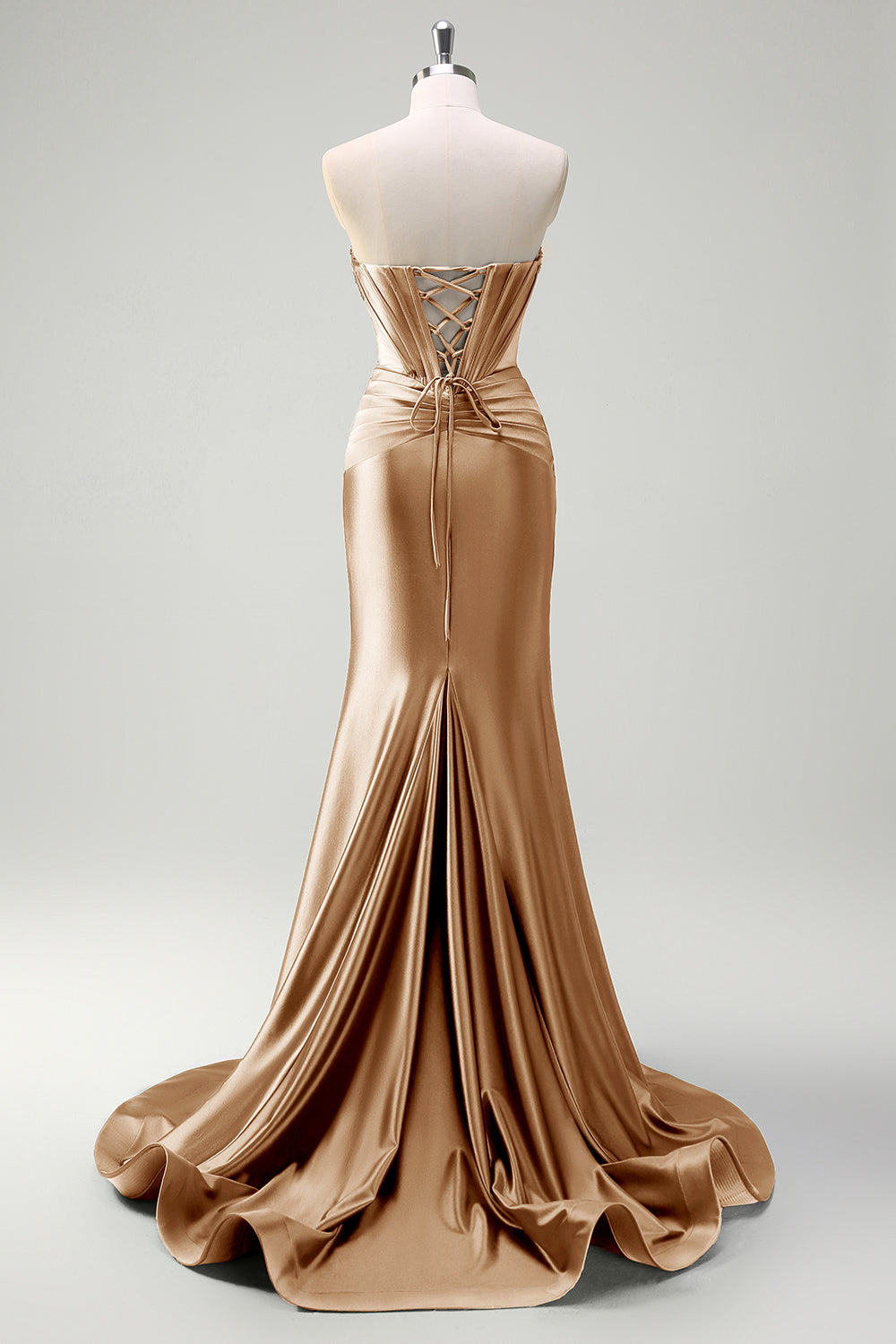 Sirène vert foncé scintillante sans bretelles perlée corset robe de Soirée en satin froncé avec fente