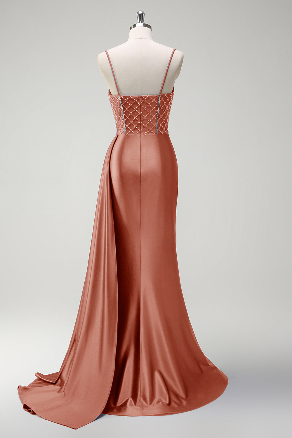 Sirène bleu royal scintillante perlée Corset froncé Robe de soirée longue en satin avec fente
