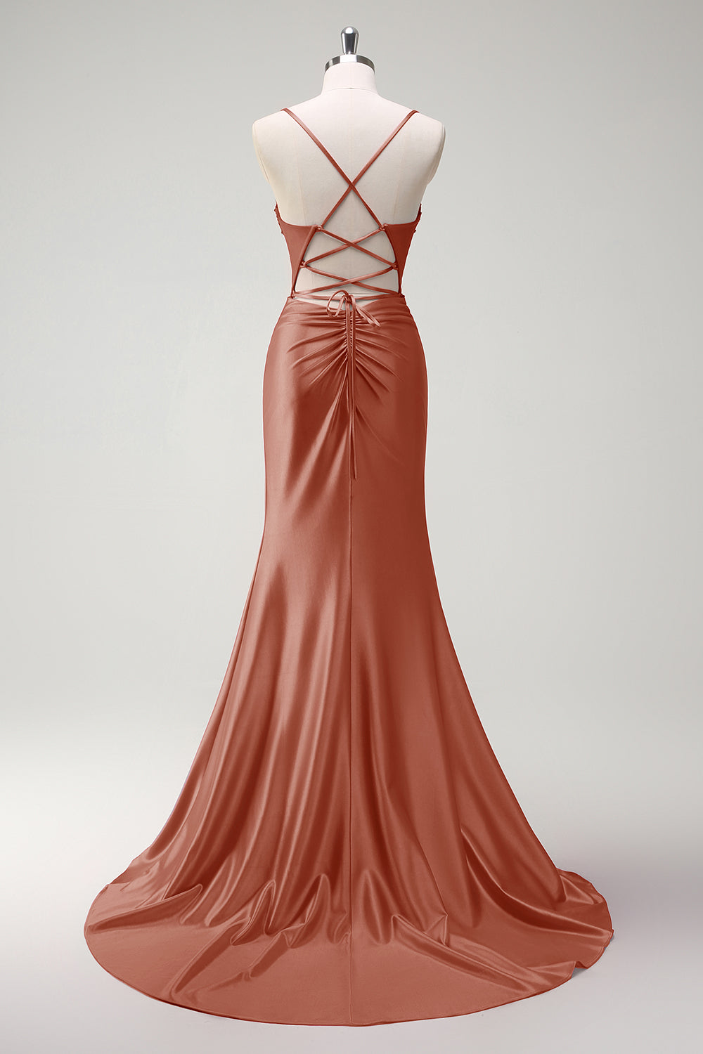 Sirène fuchsia scintillante bretelles spaghetti perlé Corset satin longue Robe de soirée avec fente