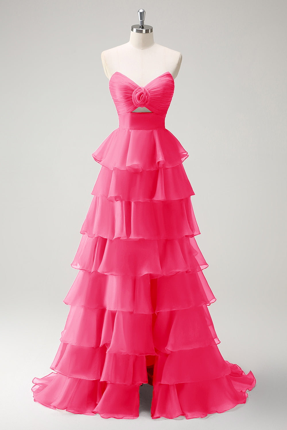 Robe De Soirée longue princesse orange à décolleté en cœur et fente