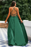 Robe A-ligne Bleu Royal Dos Nu en Satin