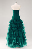 Robe formelle à volants en tulle sans bretelles noir