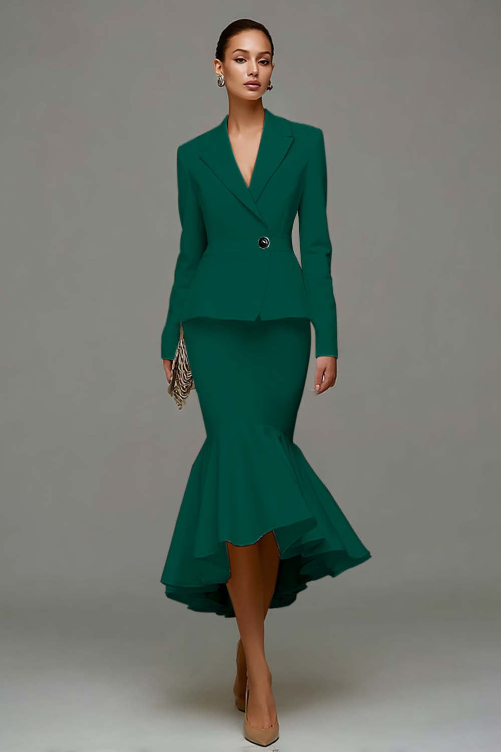 Sirène Robe de travail midi à revers en pointe ivoire