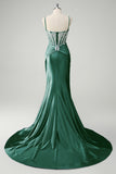 Sirène bleue spaghetti bretelles corset robe de Soirée appliquée