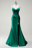 Sirène royale Spaghetti bretelles Satin Corset Robe de soirée longue avec fente