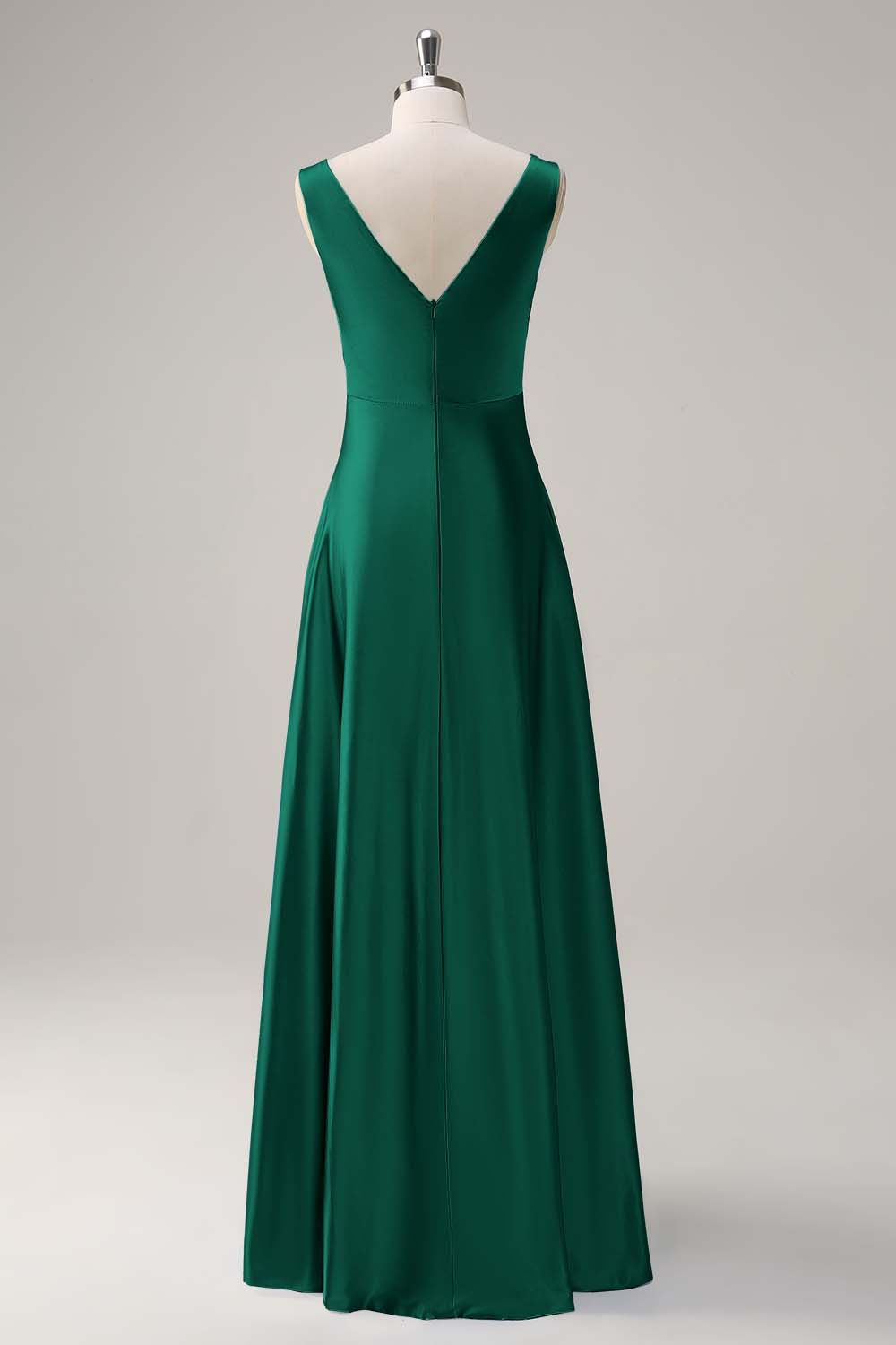 Bleu ciel une ligne V col ouvert dos Satin longue robe de demoiselle d’honneur