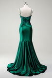 Sirène royale Spaghetti bretelles Satin Corset Robe de soirée longue avec fente