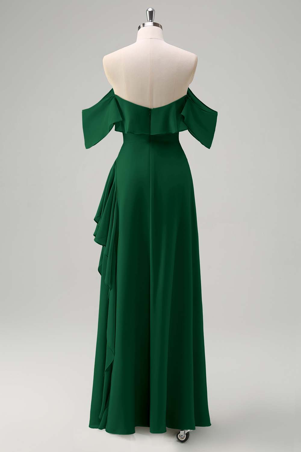 Robe de demoiselle d’honneur longue sirène vert clair à épaules dénudées avec fente à volants