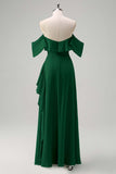 Robe de demoiselle d’honneur longue sirène vert clair à épaules dénudées avec fente à volants