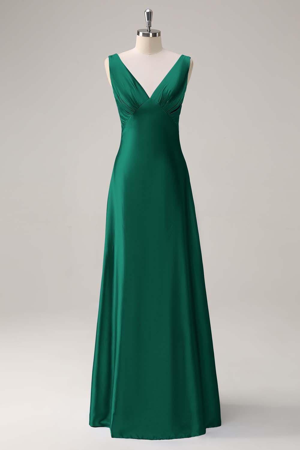 Bleu ciel une ligne V col ouvert dos Satin longue robe de demoiselle d’honneur