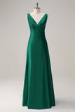 Bleu ciel une ligne V col ouvert dos Satin longue robe de demoiselle d’honneur