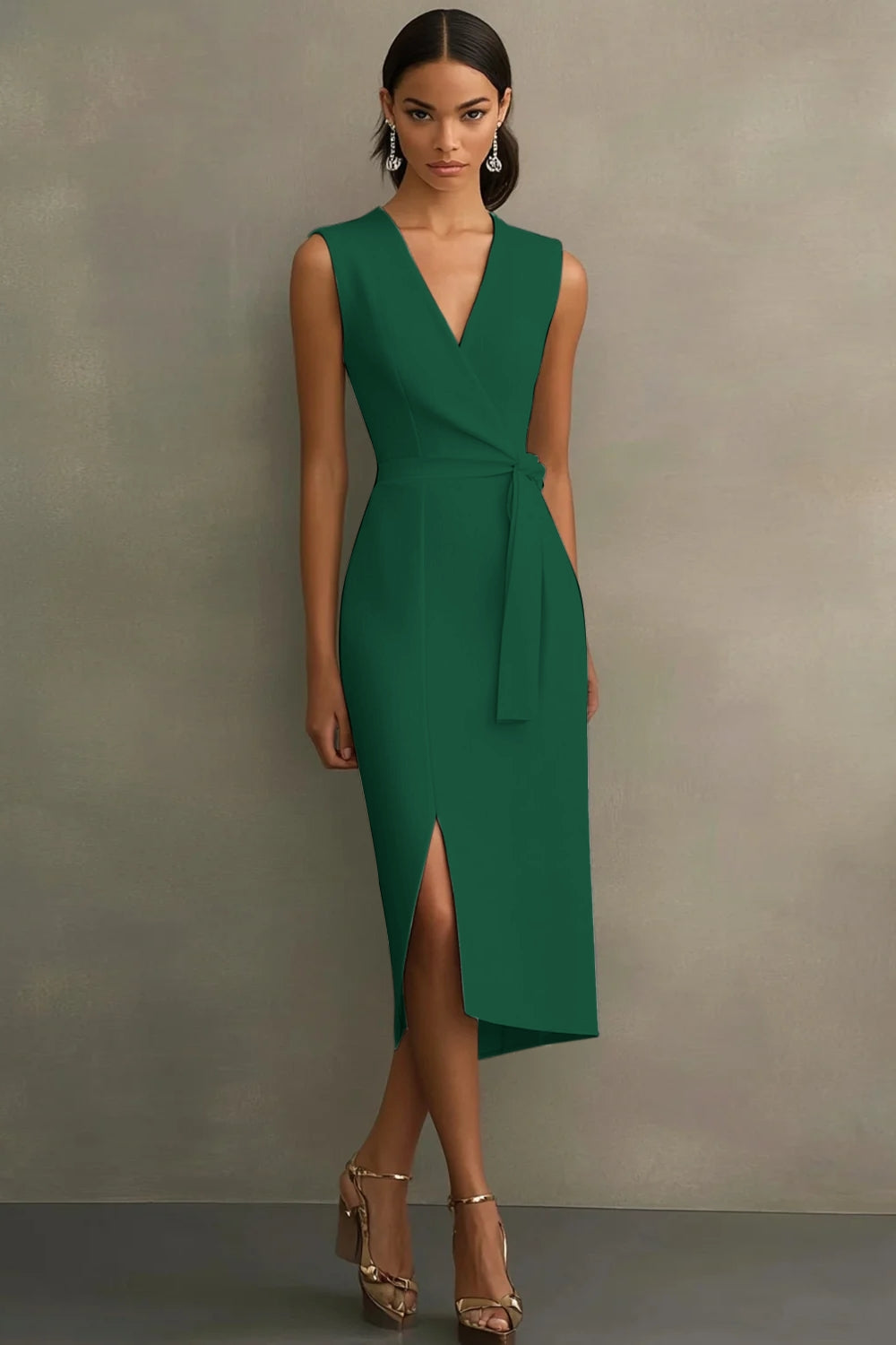 Robe blanche à col en V avec ceinture