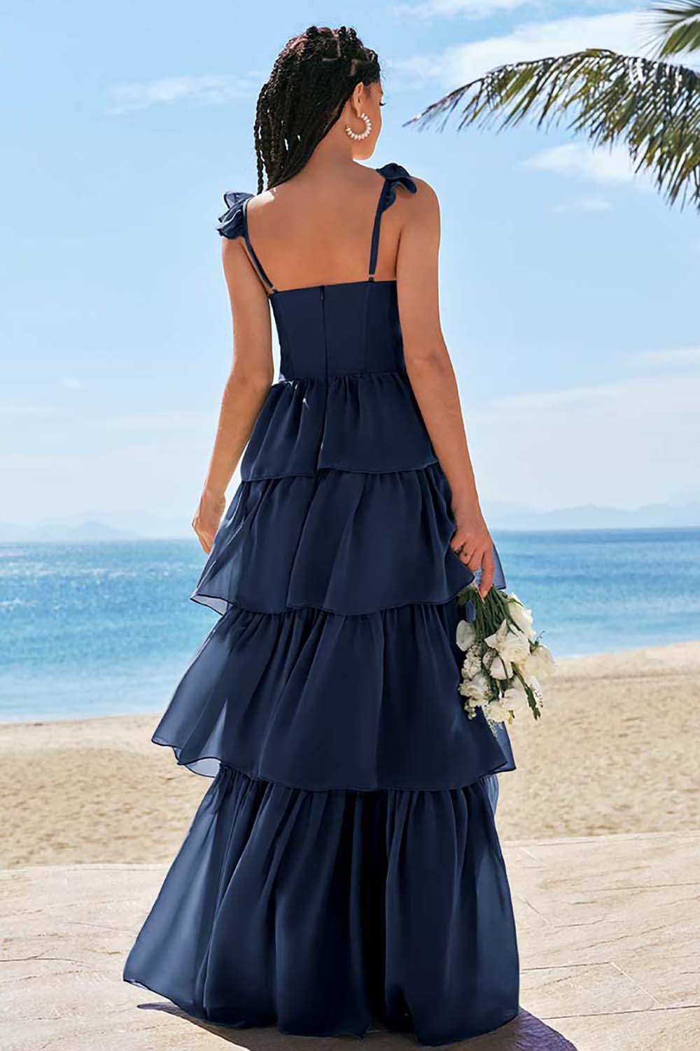 Eucalyptus A-ligne Corset Robe de demoiselle d’honneur longue avec fente à volants