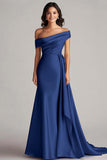 Robe longue formelle plissée à une épaule fourreau champagne