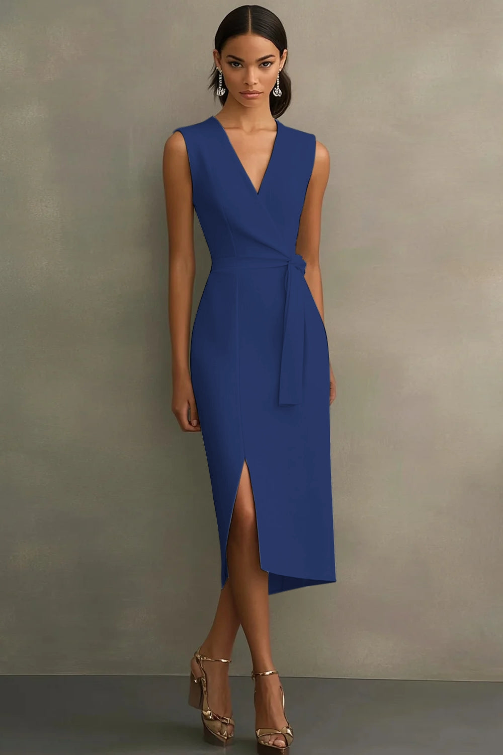 Robe blanche à col en V avec ceinture