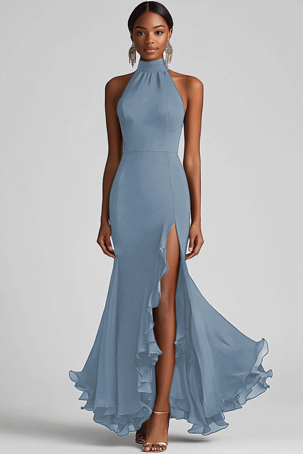 Dos nu Noir à volants Sirène Robe longue formelle avec fente