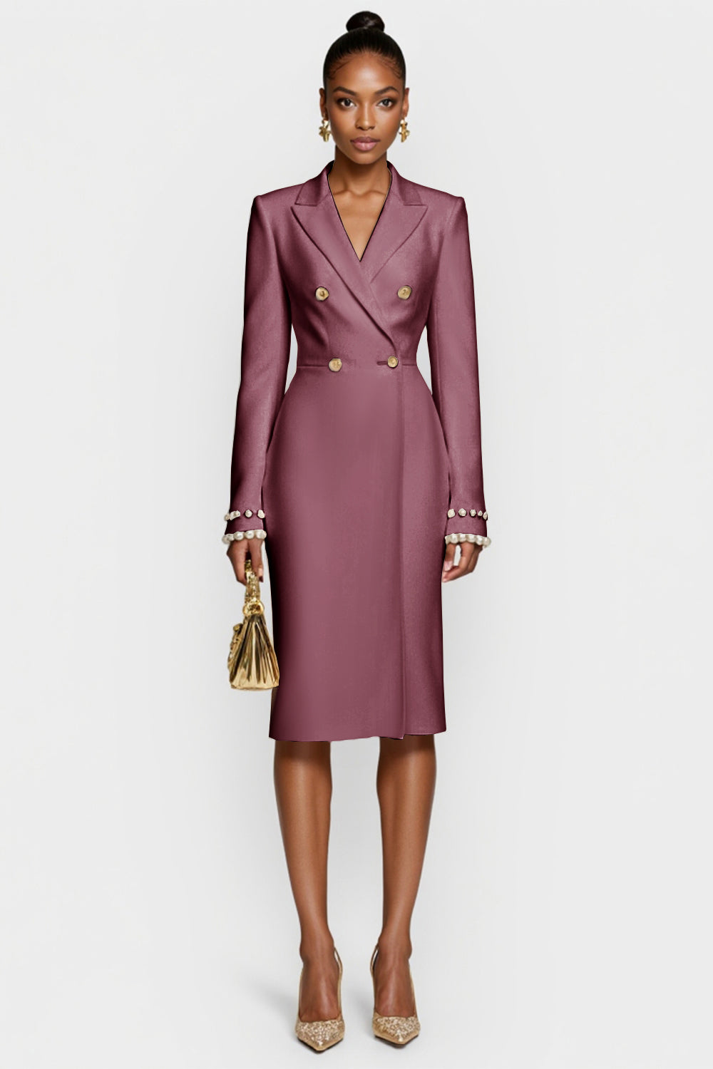 Robe de travail midi moulante blanche à double boutonnage à revers en pointe