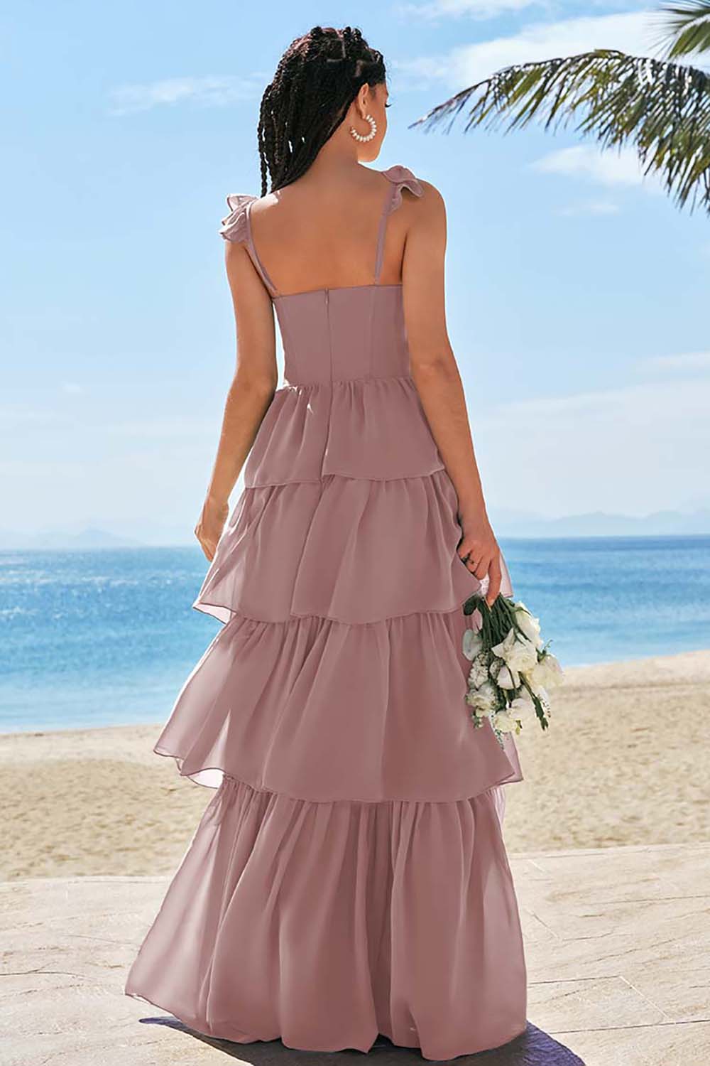 Eucalyptus A-ligne Corset Robe de demoiselle d’honneur longue avec fente à volants