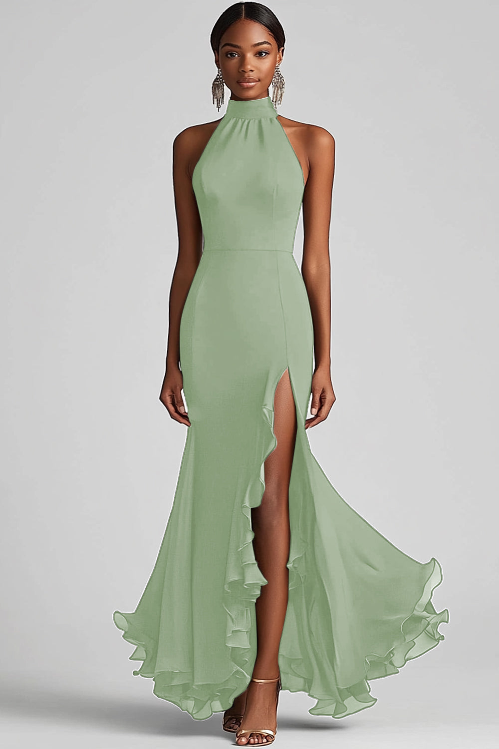 Dos nu Noir à volants Sirène Robe longue formelle avec fente