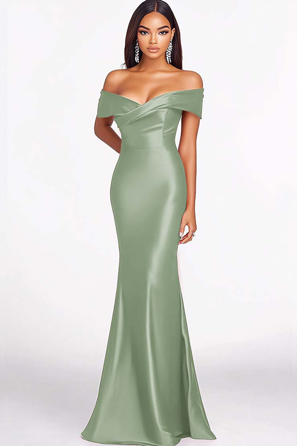 Robe formelle en satin à épaules dénudées sirène rouge