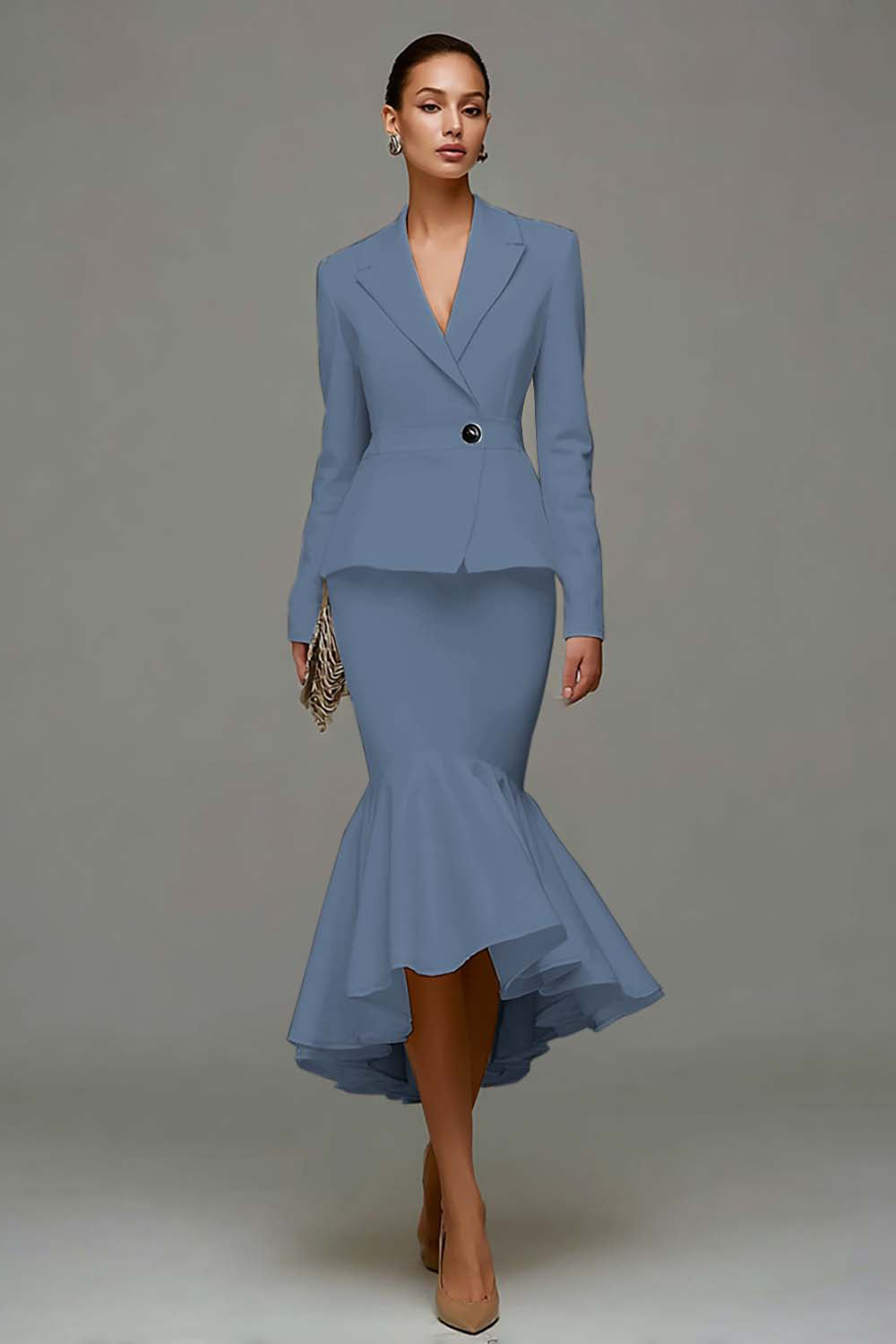 Sirène Robe de travail midi à revers en pointe ivoire