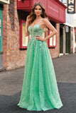 Une ligne scintillante vert clair spaghetti bretelles corset tulle Robe De Soirée avec fente